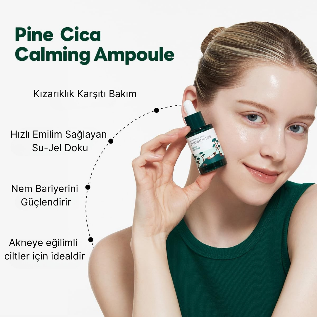 ROUND LAB, Pine Calming Cica Ampoule (Kızarıklık Giderici, Cilt Bariyeri Güçlendirici ve Yatıştırıcı Ampul) 30mL