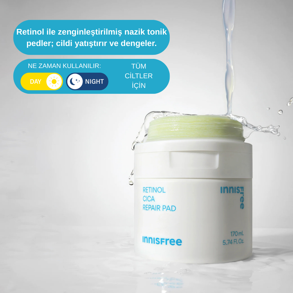 INNISFREE, Retinol Cica Repair Pad (Retinol & Cica Onarıcı Tonik Ped) 60'lı 170mL