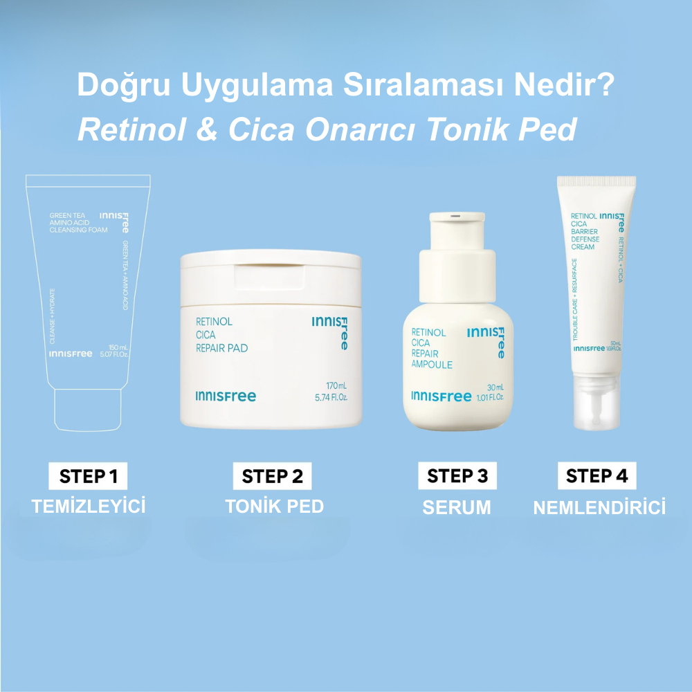 INNISFREE, Retinol Cica Repair Pad (Retinol & Cica Onarıcı Tonik Ped) 60'lı 170mL