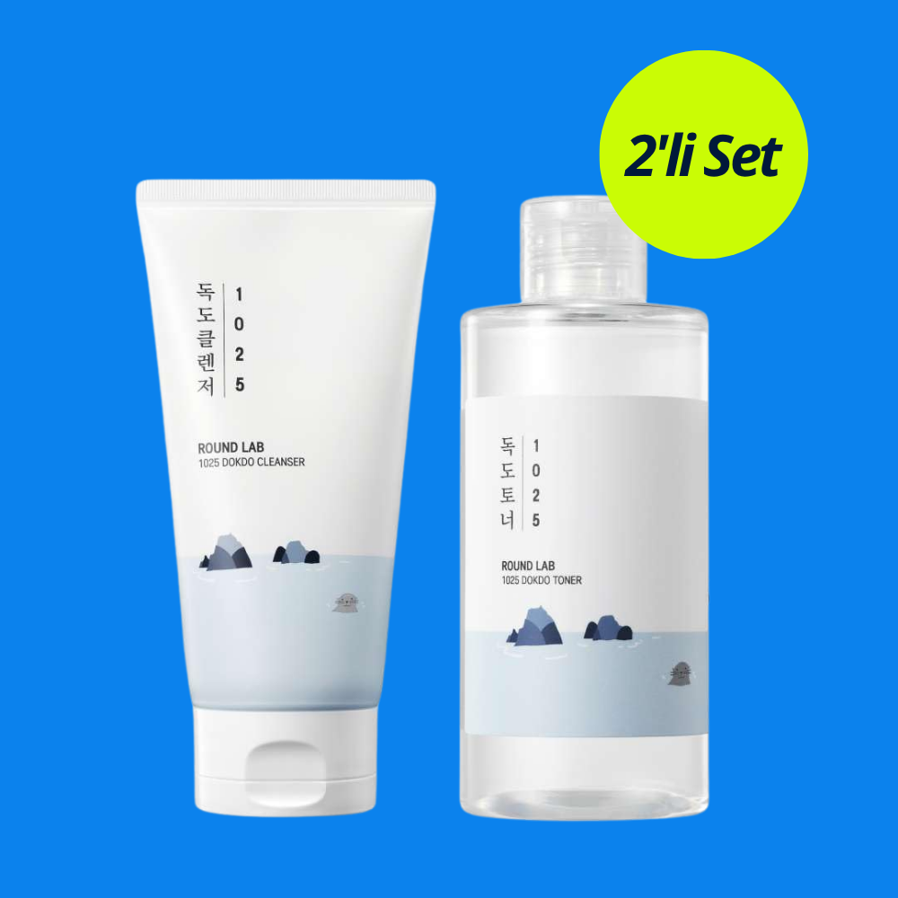 ROUND LAB, 1025 Dokdo Cleanser 150mL+Dokdo Toner 200mL Set (Nazik Peeling Etkisi, Yatıştırıcı Bakım, Hassas Ciltler İçin Yüz Toniği ve Temizleme Köpüğü)