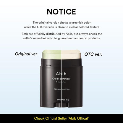 Abib, Quick Sun Stick Protection Bar OTC - USA Versiyonu (Güneş Koruyucu Stick, hızlı uygulama) 22g