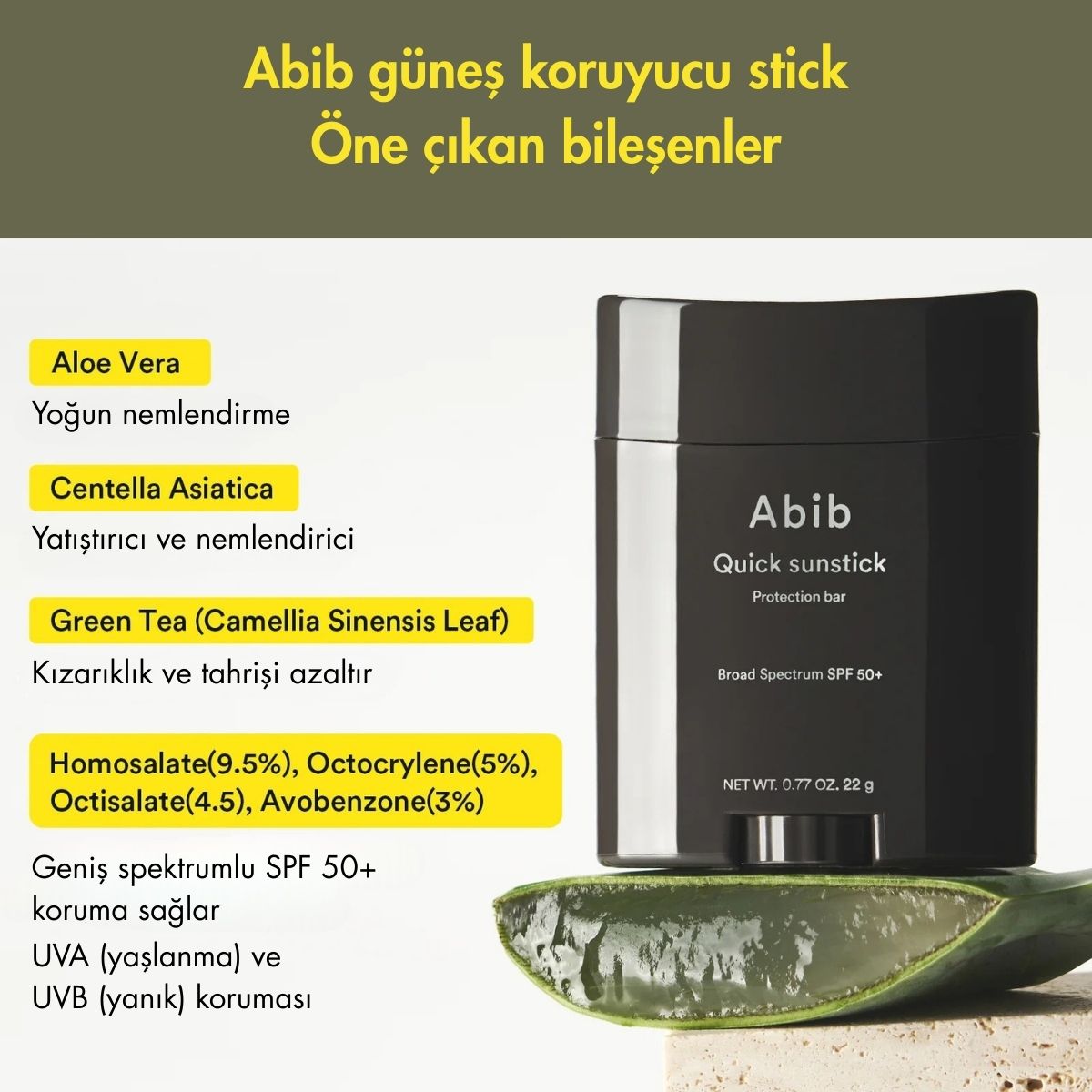 Abib, Quick Sun Stick Protection Bar OTC - USA Versiyonu (Güneş Koruyucu Stick, hızlı uygulama) 22g